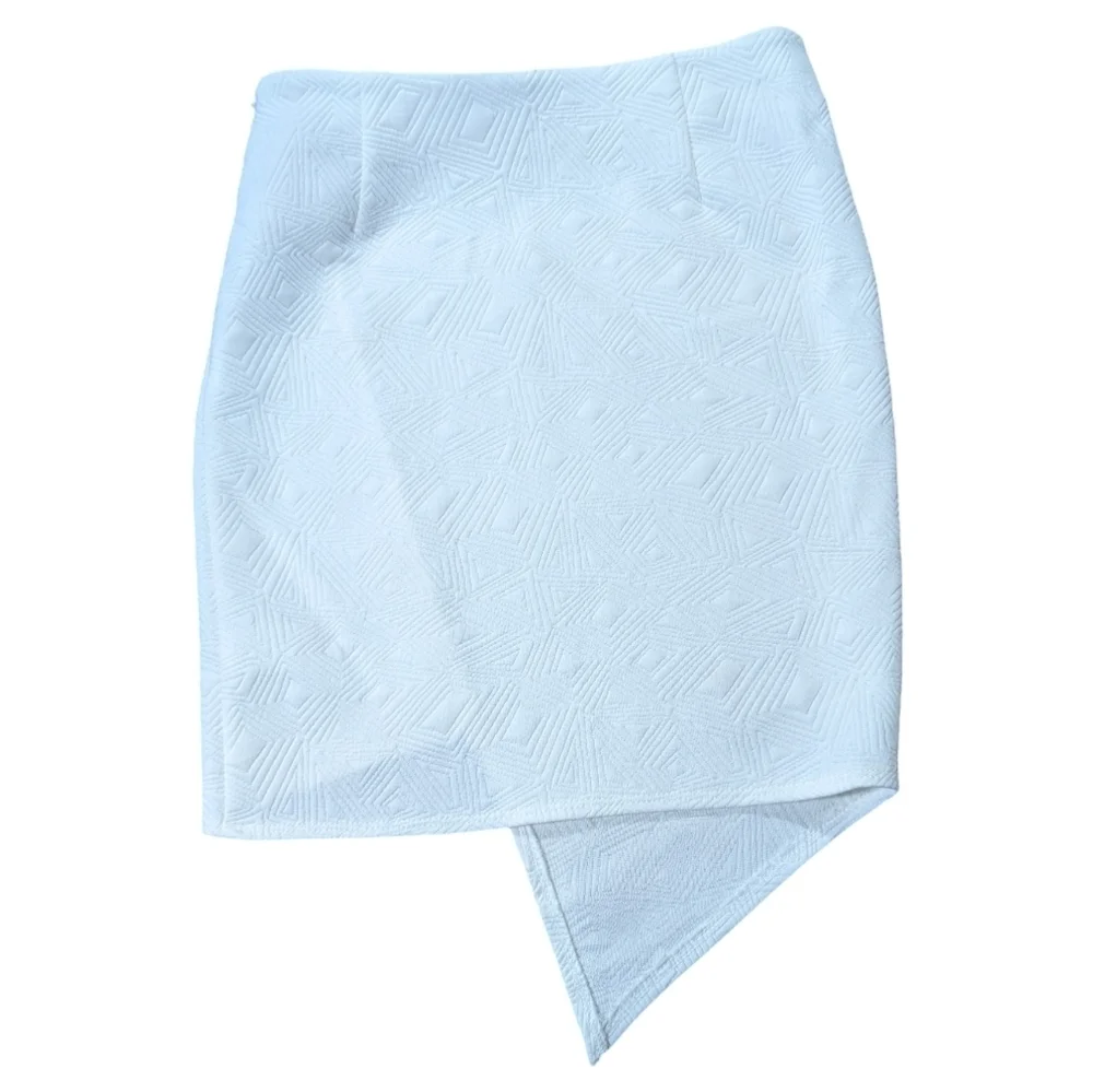 Cecico All White Asymmetrical Embroidered Classic Preppy Pencil Miniskirt - Picture 2 of 6